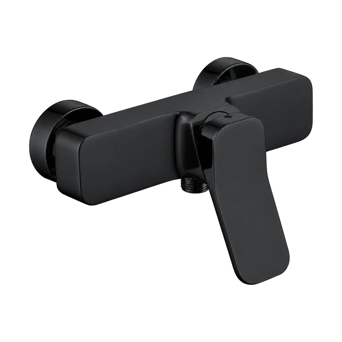 Matte Black — Exposed wall shower mixer with rectangular slab body, drooping flat paddle lever and round escutcheons — SANIKB DL-08 050-BK