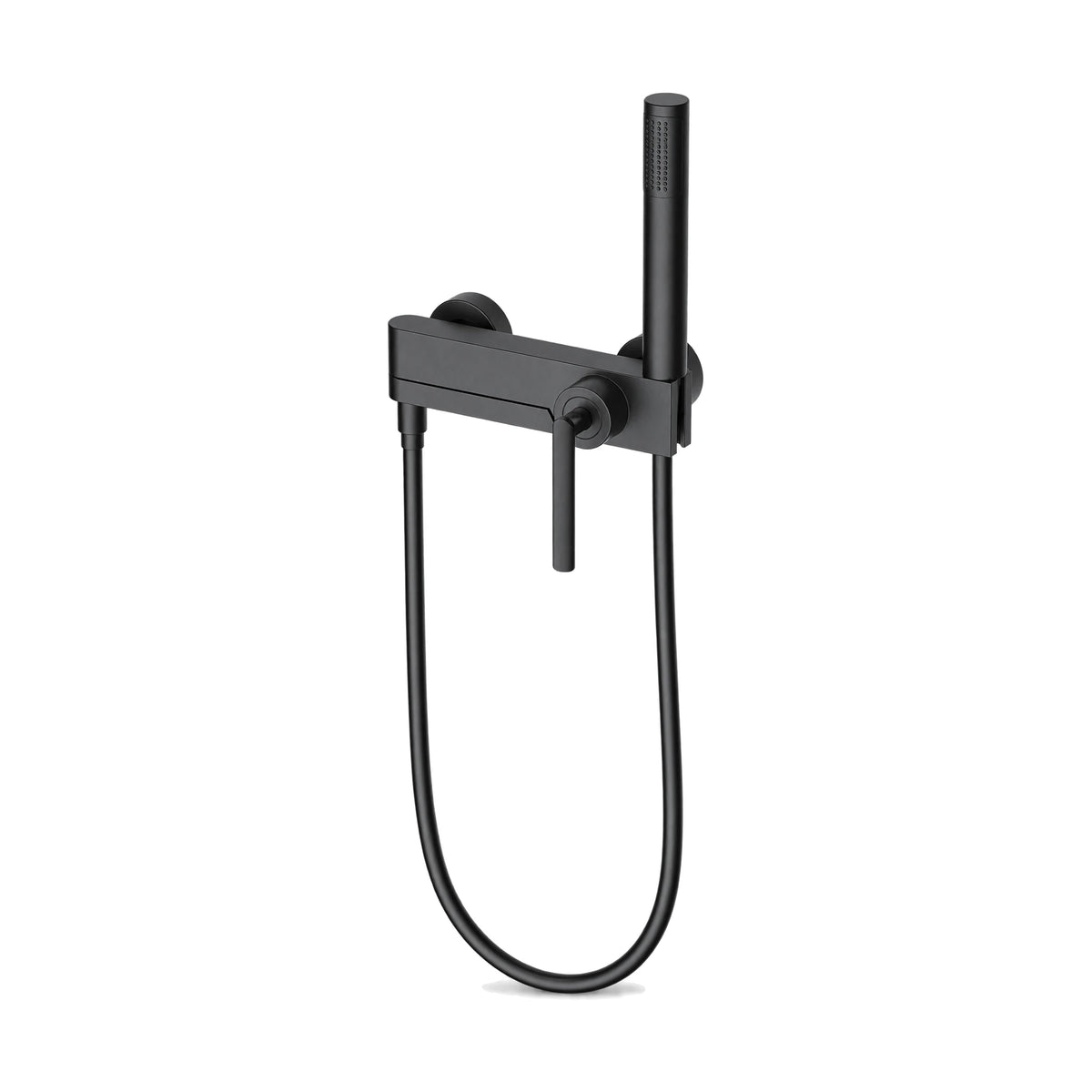 Matte Black — Slim rectangular exposed wall shower mixer with downward pin lever and cylindrical stick handheld — SANIKB DL-08 200-BK