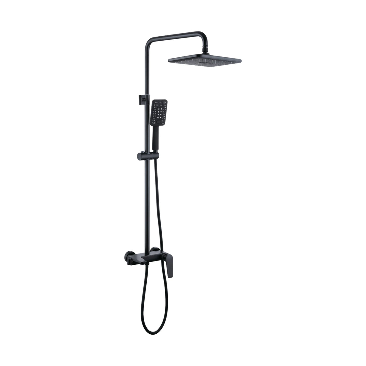 Matte Black — Matte black exposed shower system with square rain head, square handheld on slide bar and blade-lever mixer — SANIKB DL-08 046-BK