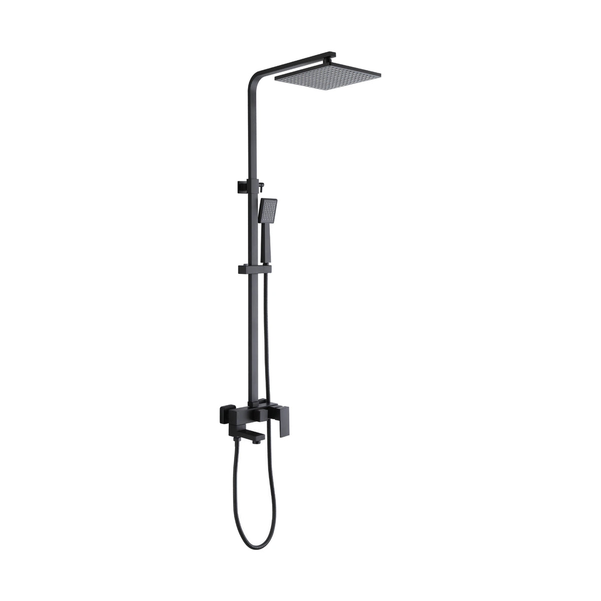 Matte Black — Matte black square shower column with square rain head, square handheld and cube mixer with tub spout — SANIKB DL-08 140-BK