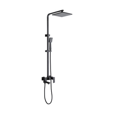 Matte Black — Matte black square shower column with square rain head, square handheld and cube mixer with tub spout — SANIKB DL-08 140-BK