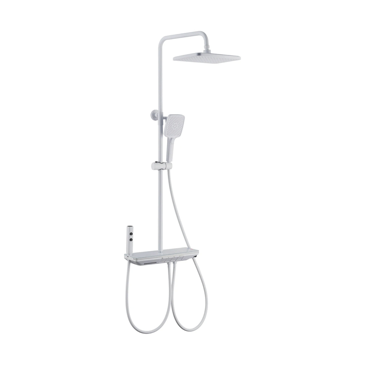 White shower column with square rain head, square handheld and long shelf mixer with push buttons — SANIKB DL-08 179-WH