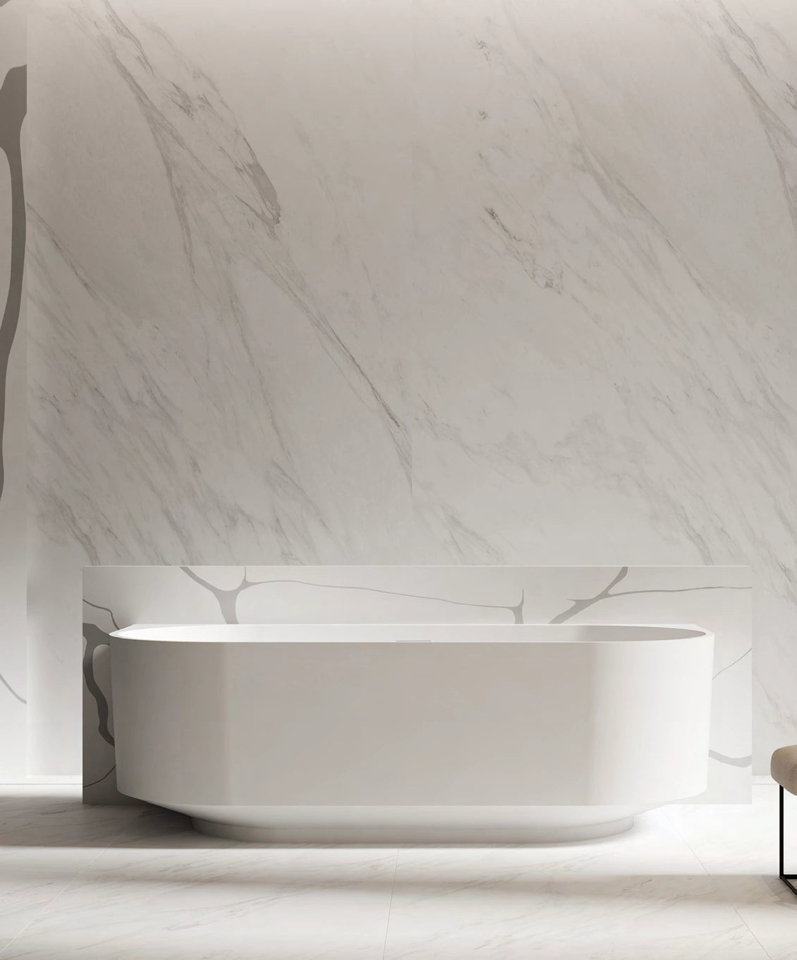 Flat Rear Rounded Rectangle Solid Surface Bathtub - T8706; complete model view