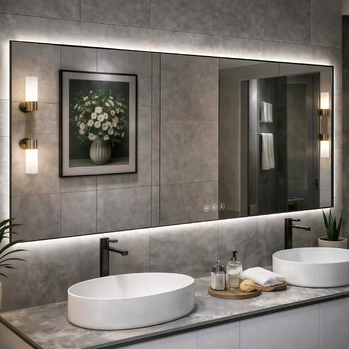 Frameless Rectangle Halo LED Mirror — catalog detail view; KS001