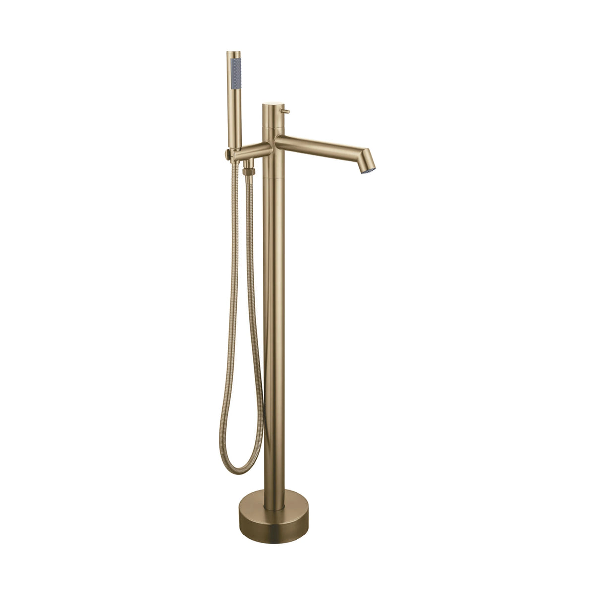 Freestanding tub faucet with slim black column, straight tube spout, red top lever and side-rod handheld — SANIKB DL-08 408-LSJ