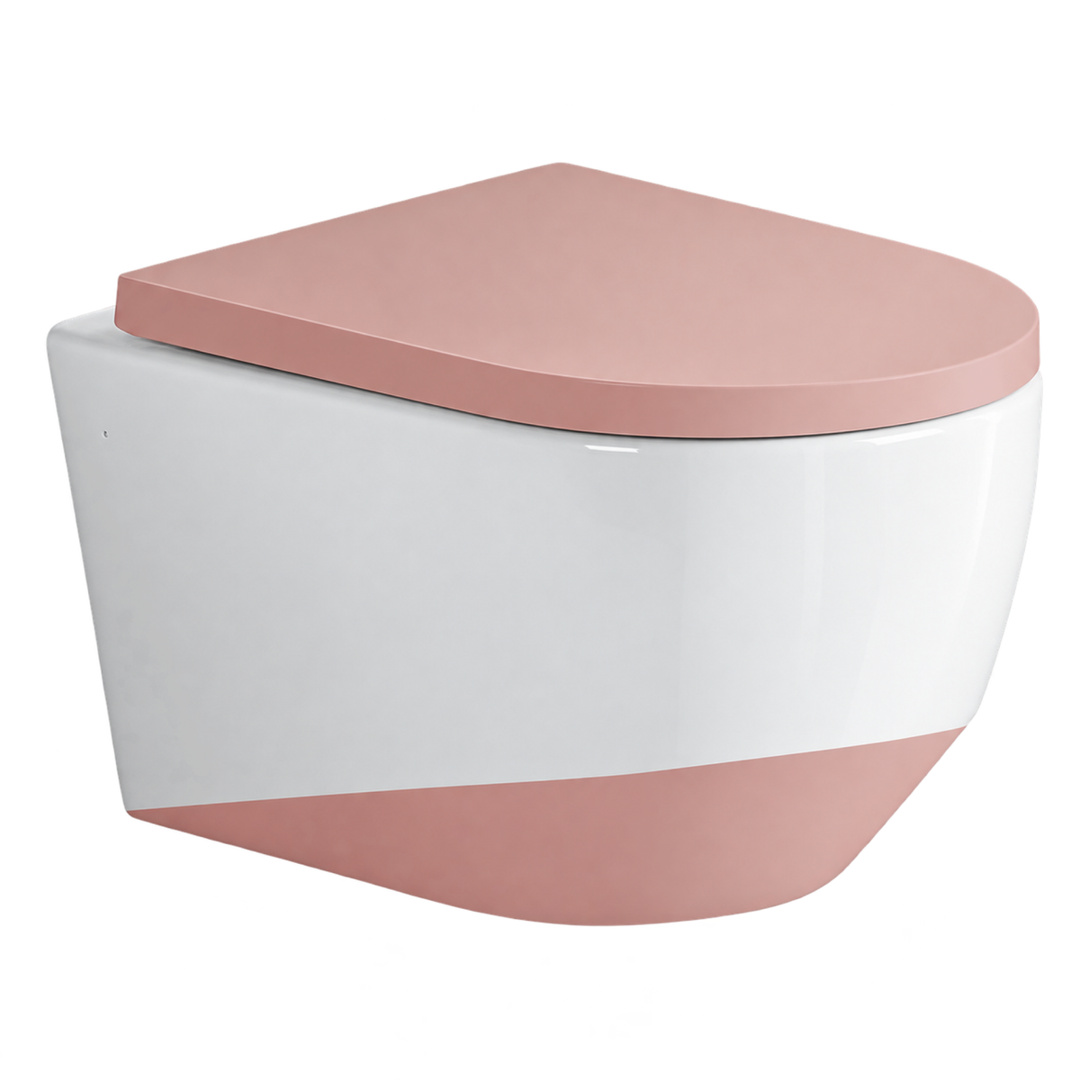 SANIKB FT-251 ceramic wall-hung toilet, white body with matt pink lid and lower finish
