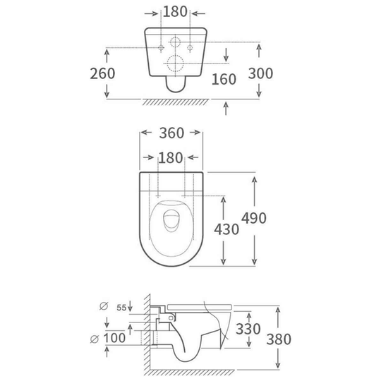 SANIKB FT-806 wall-hung toilet dimension drawing, 490 × 360 × 330 mm