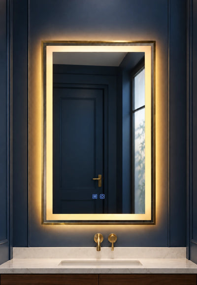 Gold Frame Tall Perimeter LED Mirror — full product view; KS-2004