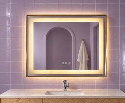Gold Frame Wide Perimeter LED Mirror — full product view; KS-2005