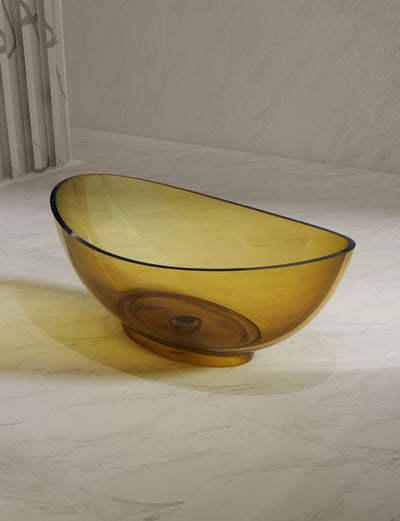 Golden Oval Transparent Bathtub on Pedestal Base; original factory model XA-8805T complete product view