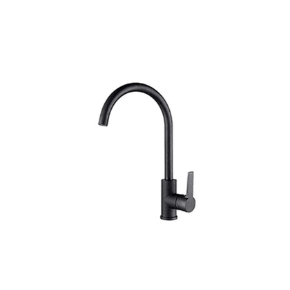 Matte black gooseneck kitchen faucet, brass body, high-arc swivel spout with single lever — SANIKB FYF-05149.