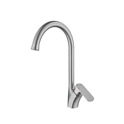Brushed nickel gooseneck kitchen faucet, brass, high-arc swan-neck spout and side handle — SANIKB FYF-05055.