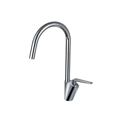 Polished chrome gooseneck kitchen faucet, brass, high-arc spout with flat blade lever — SANIKB FYF-05058.
