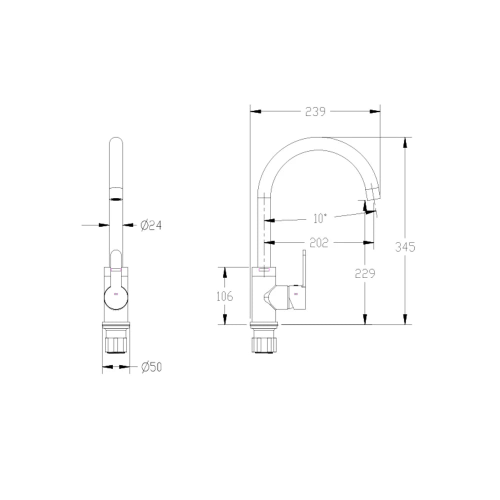 Dimensioned spec drawing for SANIKB FYF-05149 gooseneck kitchen faucet.