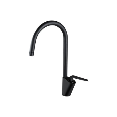 Matte black gooseneck kitchen faucet, solid brass, high-arc C-spout with single lever handle — SANIKB FYF-05058.
