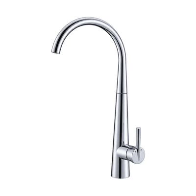 Chrome gooseneck kitchen faucet with tapered cone-shaped body, round-tube C-shaped spout and side lever — SANIKB DL-05 087-CP