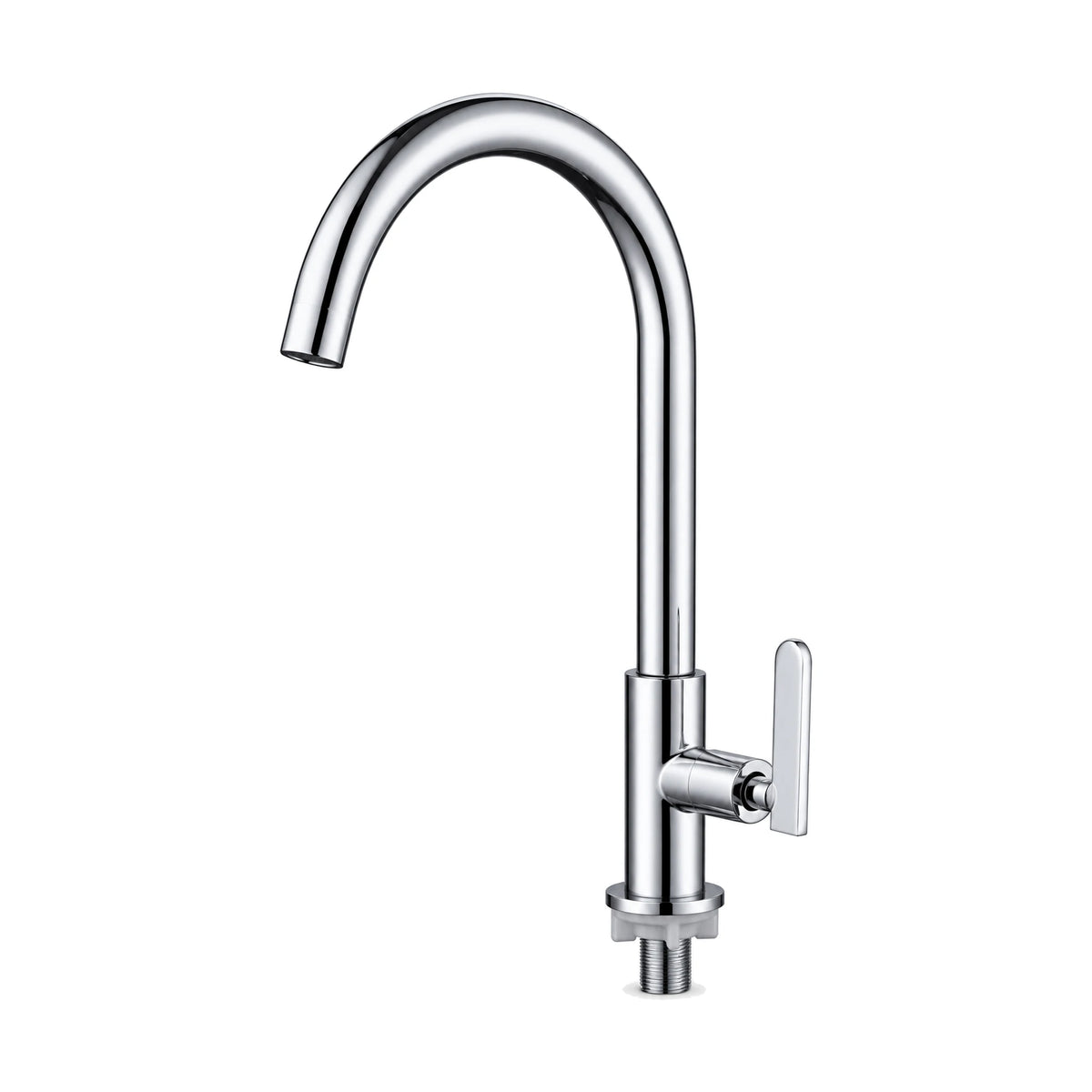 Matte black cold water gooseneck kitchen faucet with round body, high C-shaped tube and threaded tail — SANIKB DL-02 402-CP