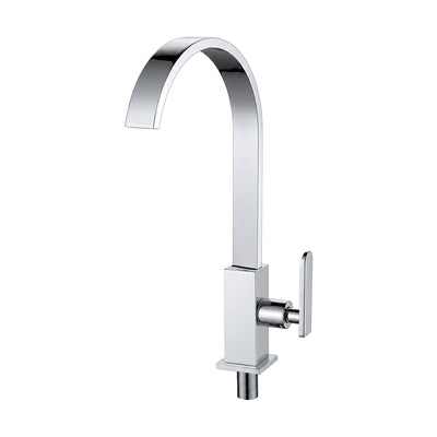 Chrome cold water kitchen faucet with square body, flat rectangular spout in a tall arc, threaded tail — SANIKB DL-02 404-CP