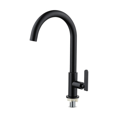 Matte Black — Matte black cold water gooseneck kitchen faucet with round body, high C-shaped tube and threaded tail — SANIKB DL-02 402-BK