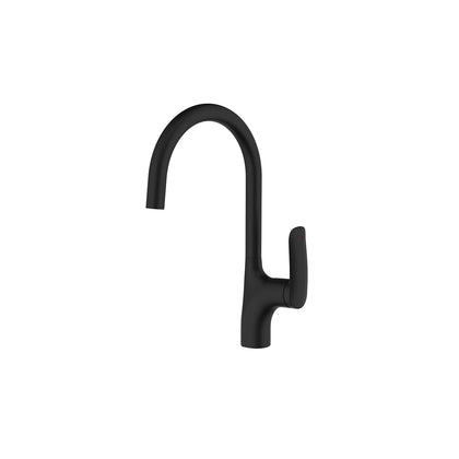 Matte black gooseneck kitchen faucet, stainless steel body, single-lever high-arc spout — SANIKB FYF-05013.