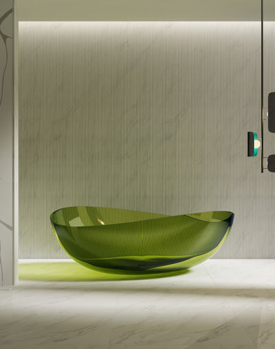 Green Asymmetric Transparent Bathtub; original factory model XA-8819T complete product view