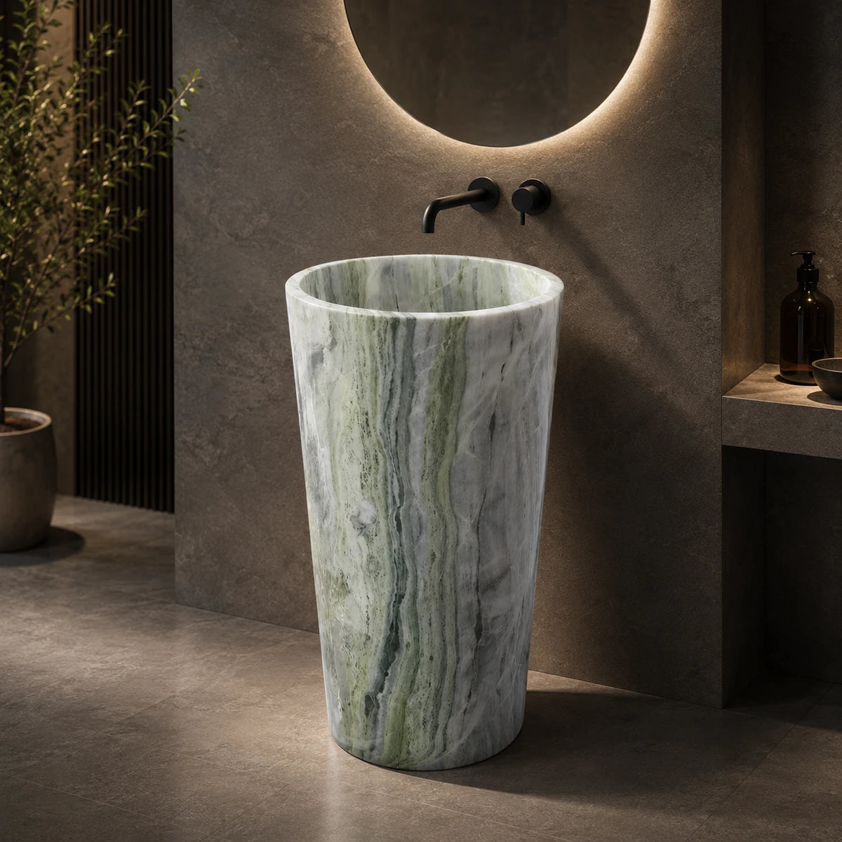 Green Onyx Cylindrical Pedestal Basin