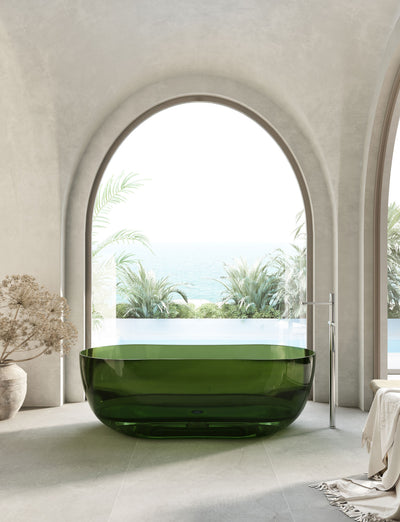 Green Rounded Rectangle Transparent Bathtub with Thick Base; original factory model TW-8603T complete product view