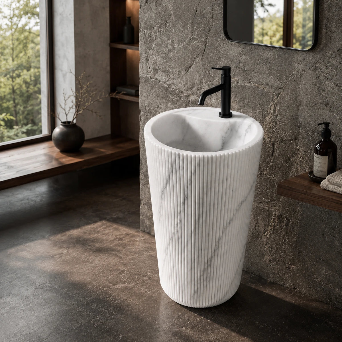 Guangxi White Marble Fluted Pedestal Basin 1.8×1.8