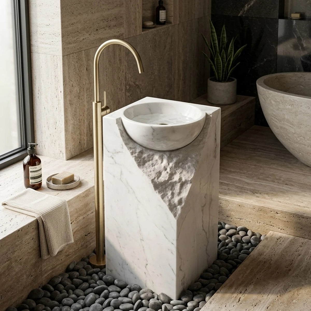 Guangxi White Marble Square Pedestal Basin
