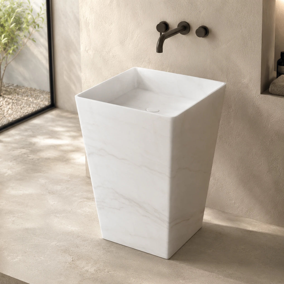 Guangxi White Marble Tall Square Pedestal Basin