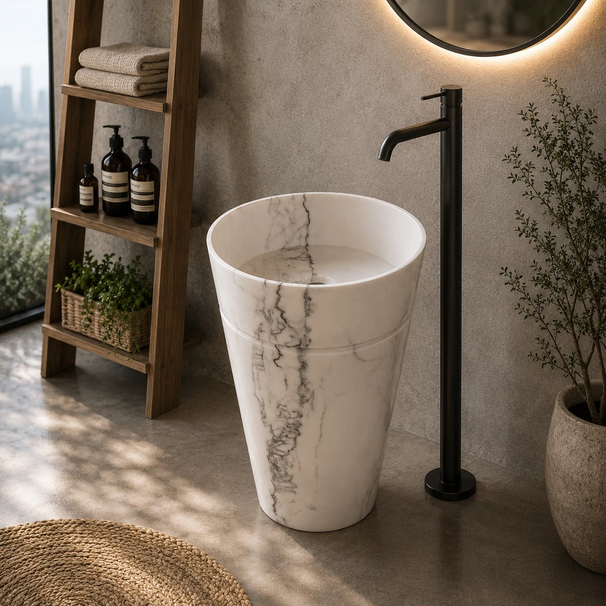 Guangxi White Marble Tapered Pedestal Basin