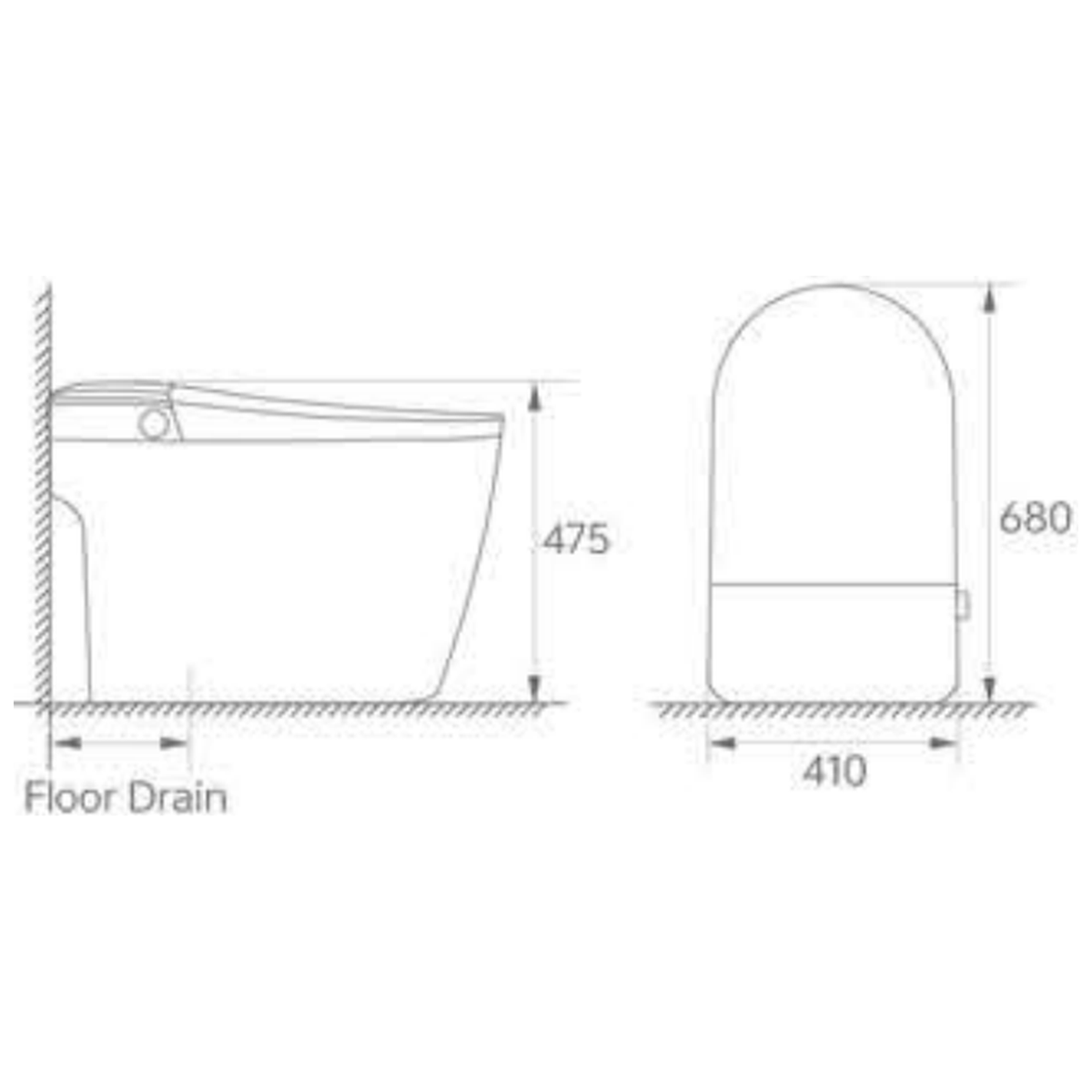 SANIKB H835 smart toilet dimension drawing, 680 × 410 × 475 mm