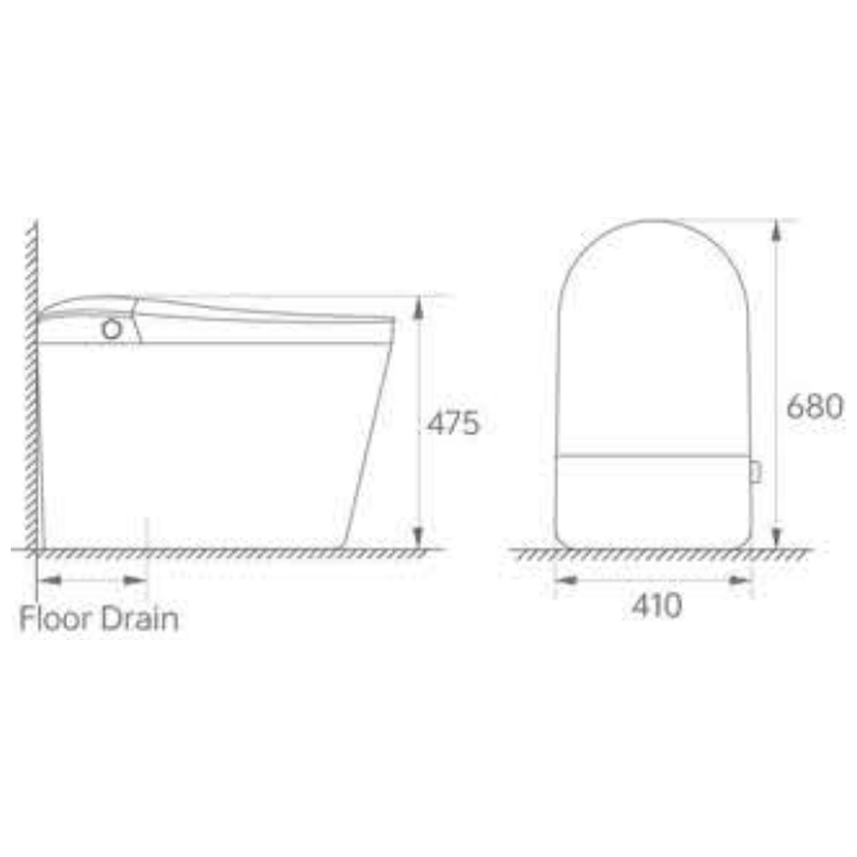 SANIKB H836 smart toilet dimension drawing, 680 × 410 × 475 mm