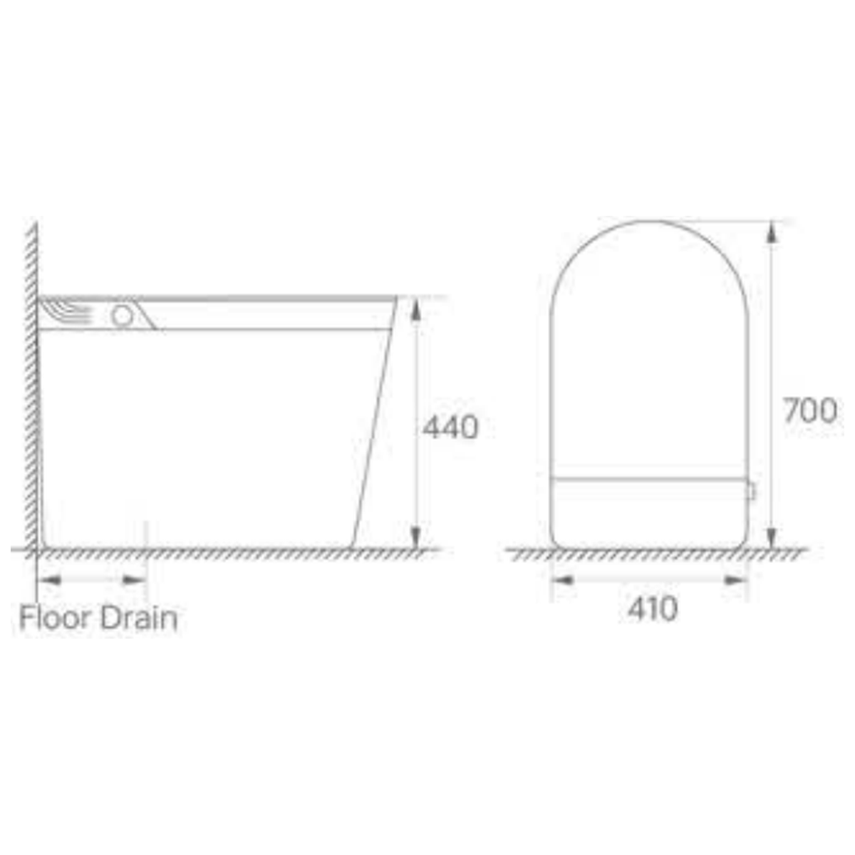 SANIKB H870 smart toilet dimension drawing, 700 × 410 × 440 mm
