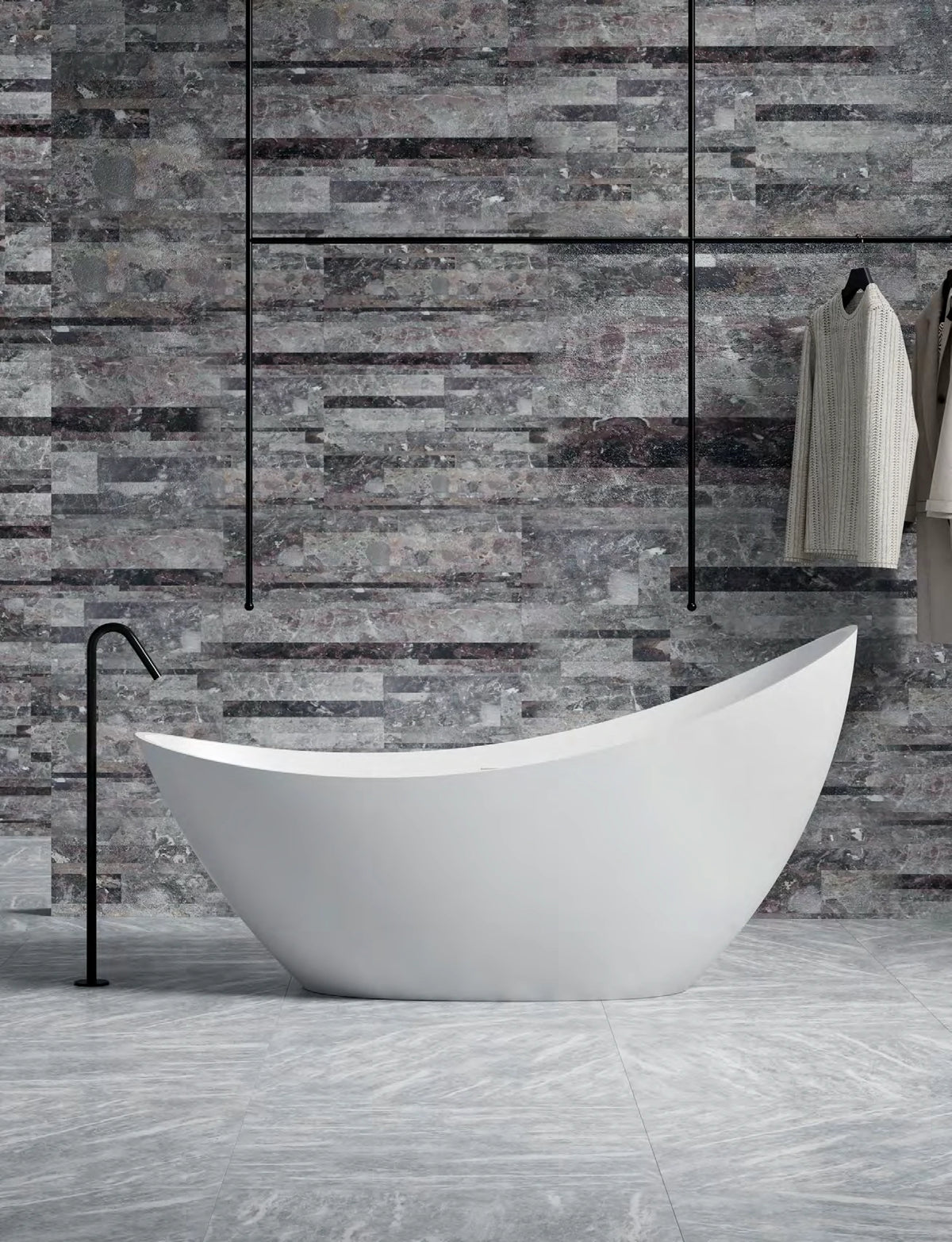 High Back Slipper Solid Surface Bathtub - XA-8816; complete factory model view