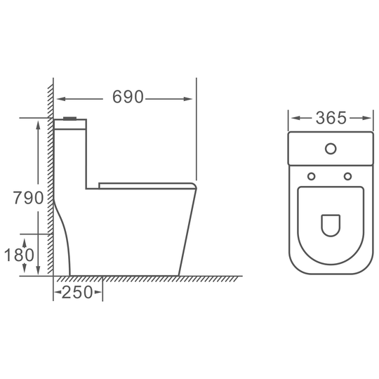 SANIKB HSJ-1135 one-piece toilet dimension drawing, 690 × 365 × 790 mm