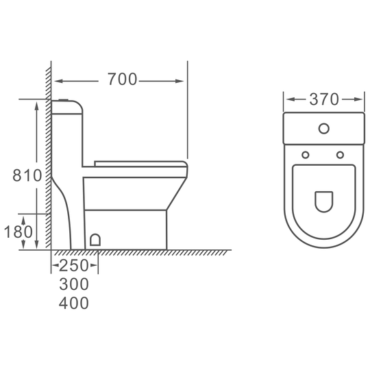 SANIKB HSJ-2201 one-piece toilet dimension drawing, 700 × 370 × 810 mm