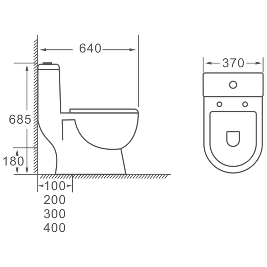 SANIKB HSJ-2332 one-piece toilet dimension drawing, 640 × 370 × 685 mm