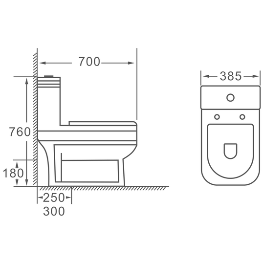 SANIKB HSJ-2361 one-piece toilet dimension drawing, 700 × 385 × 760 mm