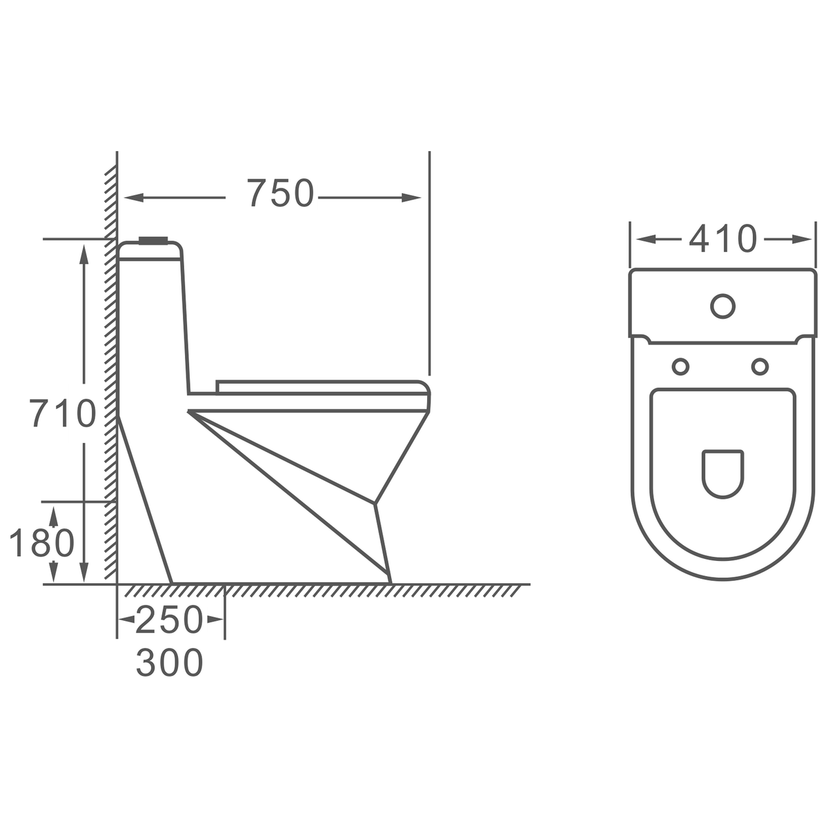 SANIKB HSJ-2362 one-piece toilet dimension drawing, 750 × 410 × 710 mm