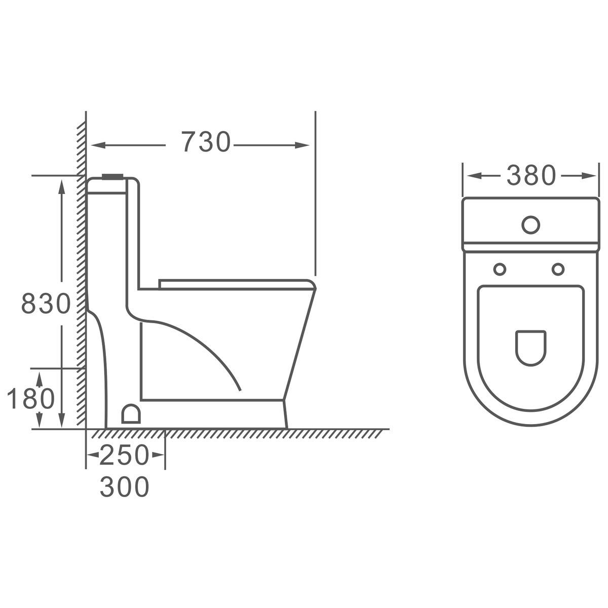 SANIKB HSJ-2368 one-piece toilet dimension drawing, 730 × 380 × 830 mm