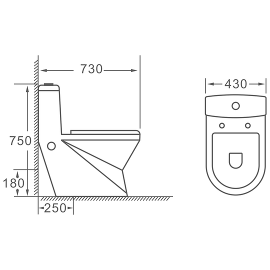 SANIKB HSJ-2389 one-piece toilet dimension drawing, 730 × 430 × 750 mm