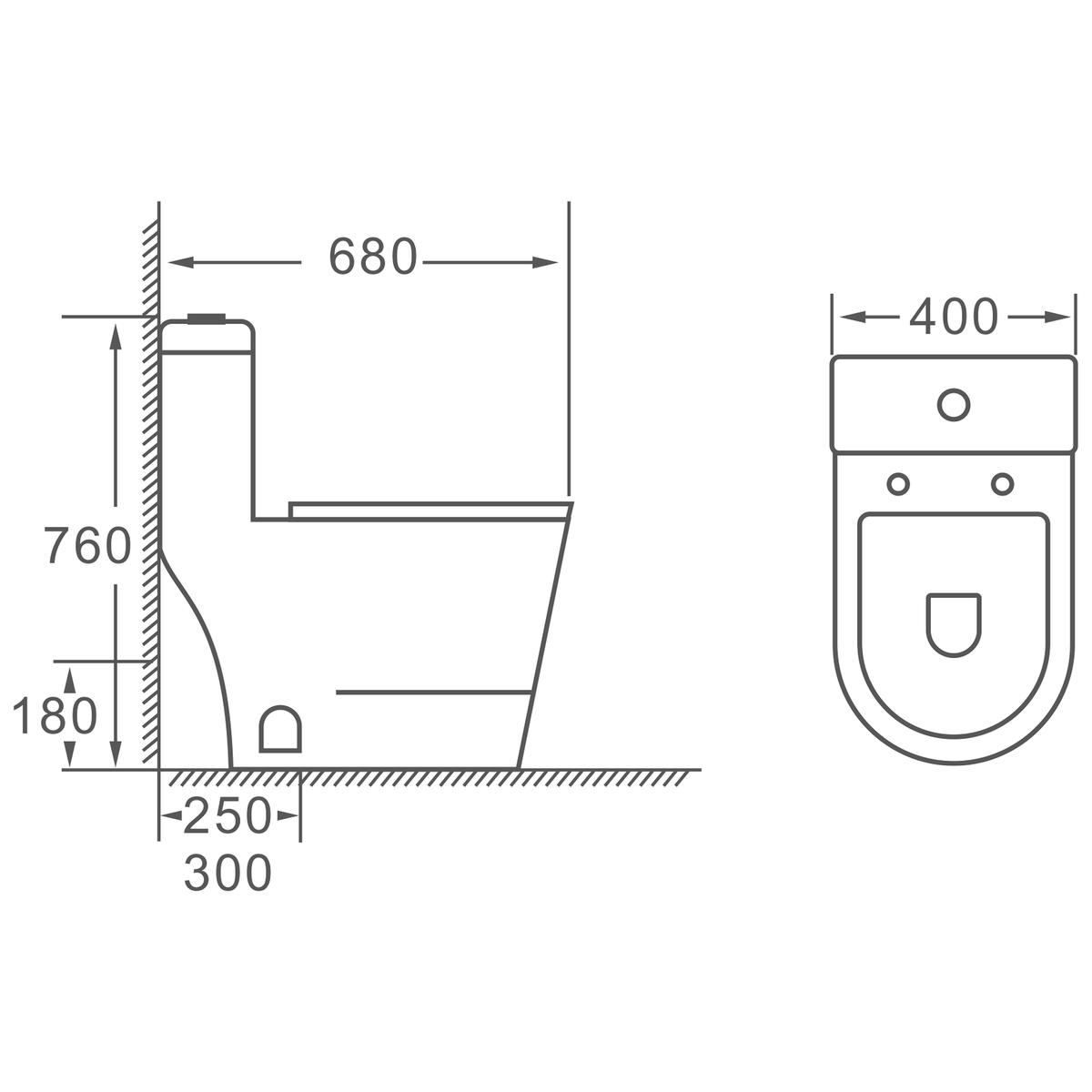 SANIKB HSJ-2425 one-piece toilet dimension drawing, 680 × 400 × 760 mm