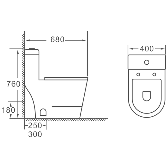 SANIKB HSJ-2425 one-piece toilet dimension drawing, 680 × 400 × 760 mm