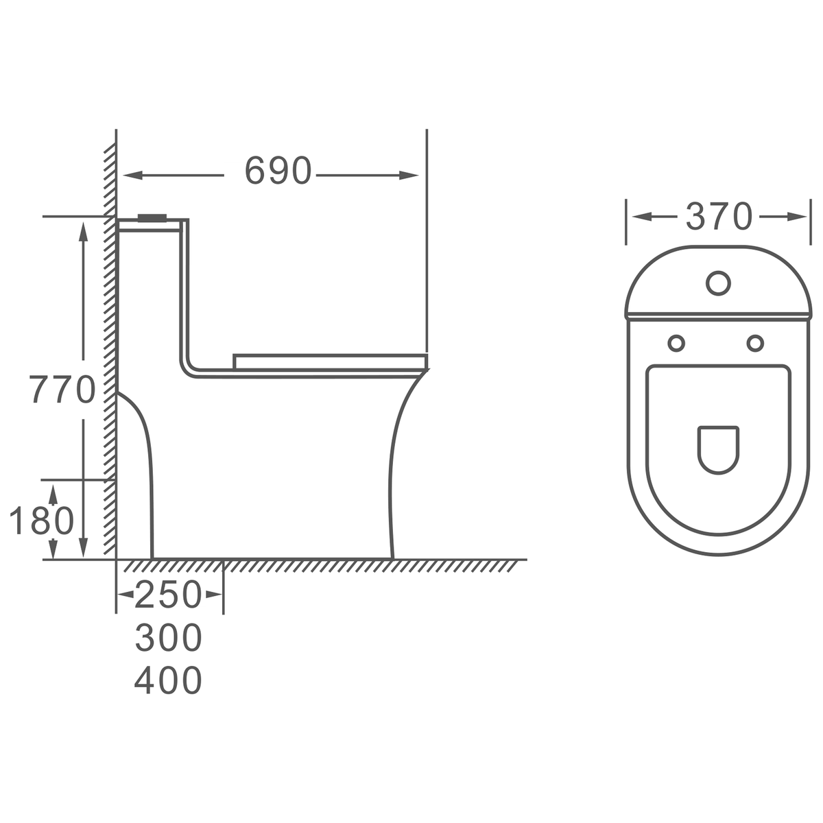 SANIKB HSJ-2441 one-piece toilet dimension drawing, 690 × 370 × 770 mm