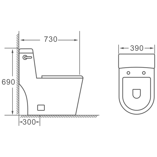 SANIKB HSJ-2494 one-piece toilet dimension drawing, 730 × 390 × 690 mm