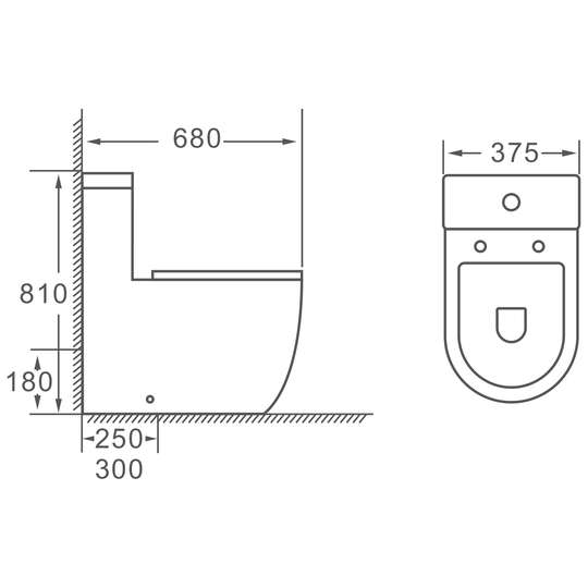 SANIKB HSJ-2498 one-piece toilet dimension drawing, 680 × 375 × 810 mm