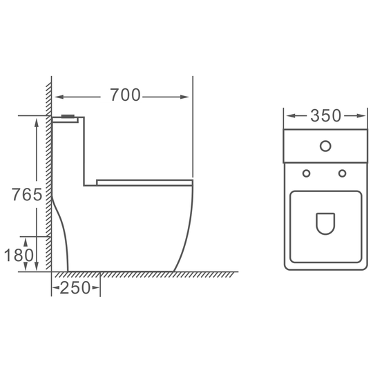 SANIKB HSJ-2501 one-piece toilet dimension drawing, 700 × 350 × 765 mm
