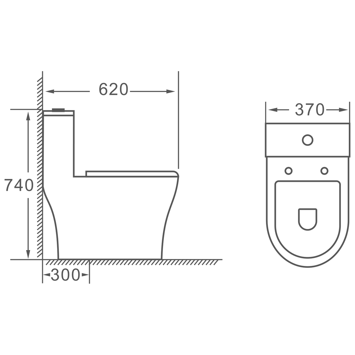SANIKB HSJ-2527 one-piece toilet dimension drawing, 620 × 370 × 740 mm