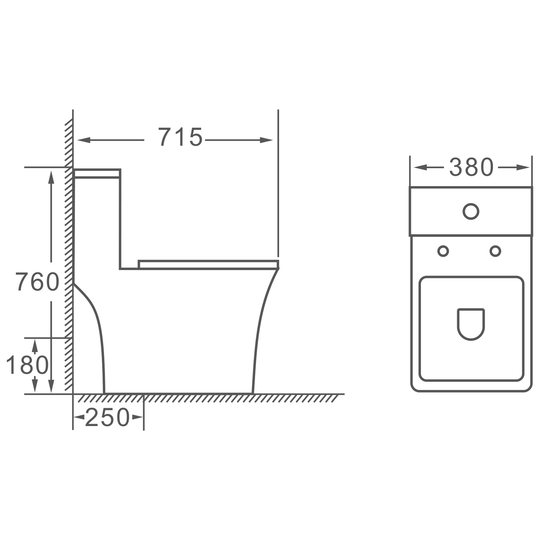 SANIKB HSJ-2548 one-piece toilet dimension drawing, 715 × 380 × 760 mm